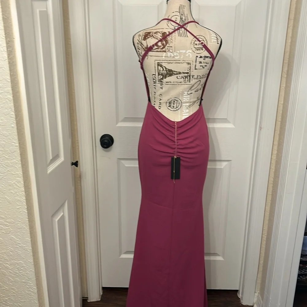 NWT SMALL FUCHIA MAXI DRESS LOW BACK - Picture 2 of 7